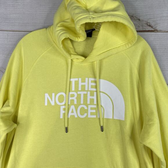 North Face Hoodie Womens XL Yellow Pullover Sweatshirt Half Dome Logo Front - Picture 2 of 9